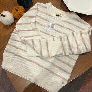 Roxy Flowy Mood Cream and Tan Striped Sweater